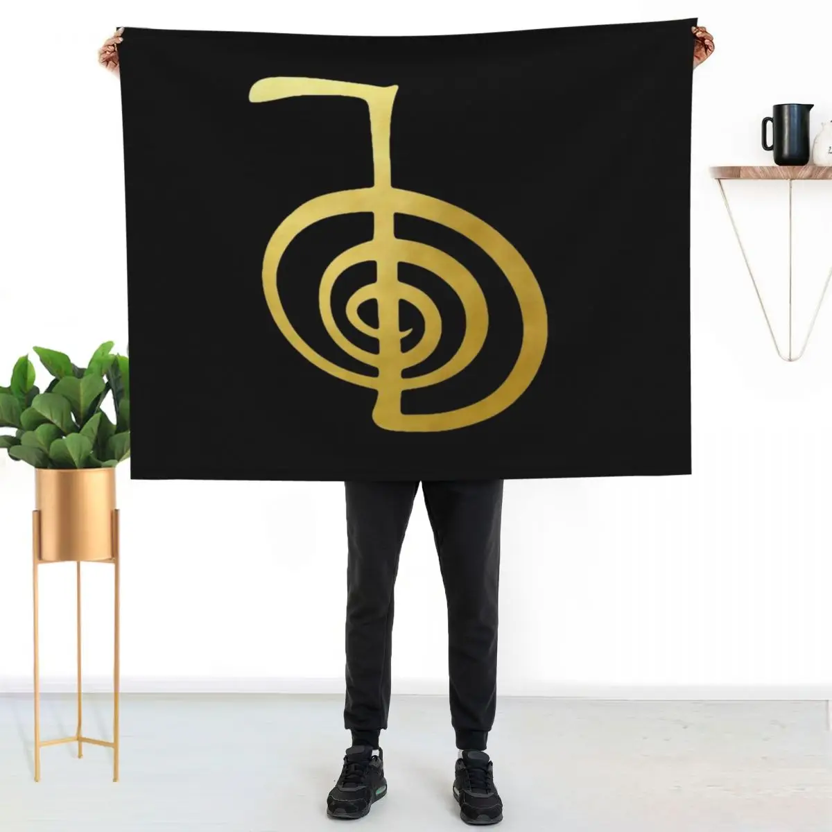 

Reiki healing CHO KU REI The Power Symbol gold spiritual element Throw Blanket Portable Lightweight Blanket for Travel Camping