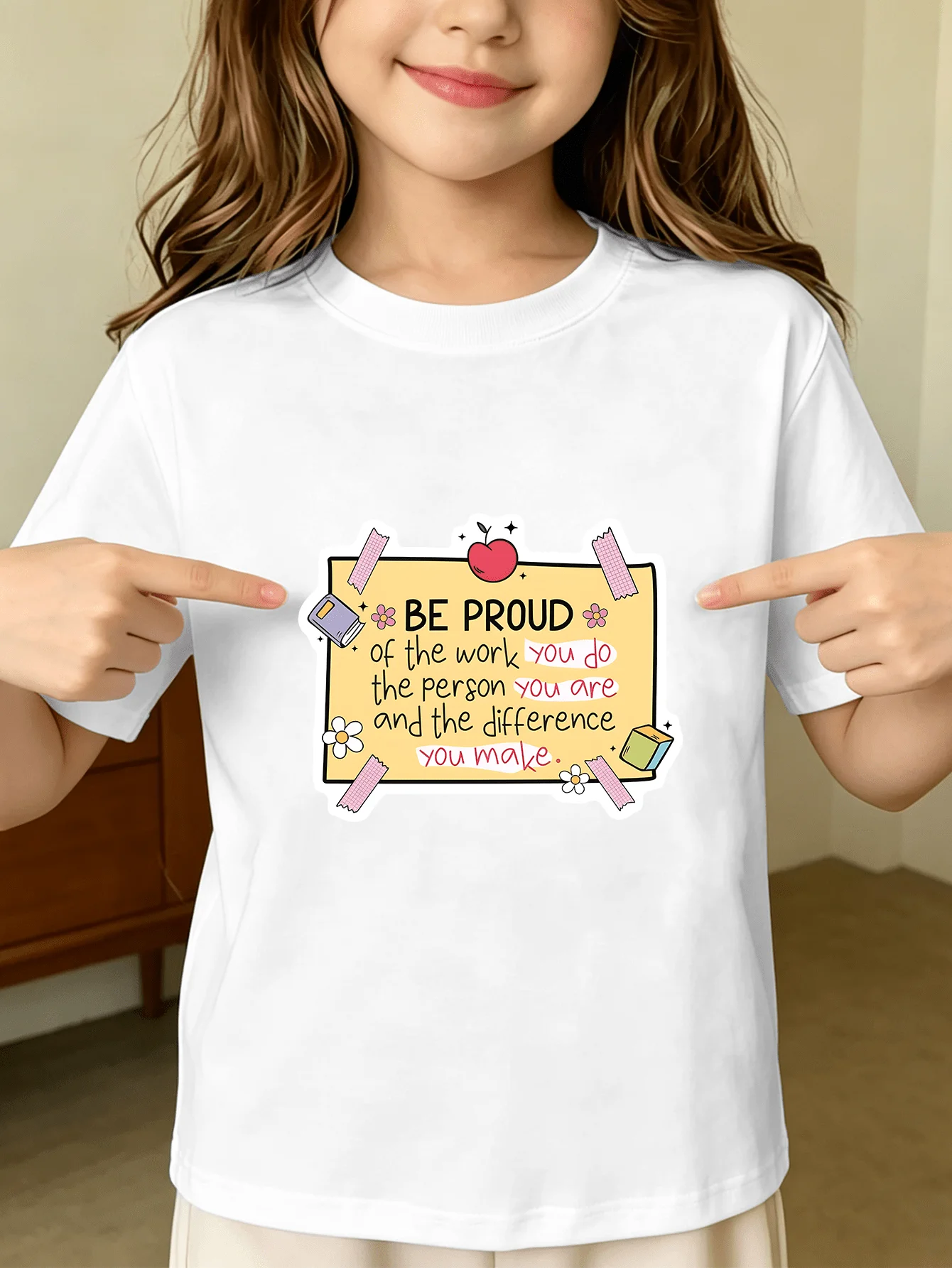 Positive Quote Flower Apple School Theme Art Print Kids T Shirt Boys Girls Family Matching Summer Crew Neck Short Sleeve Tee