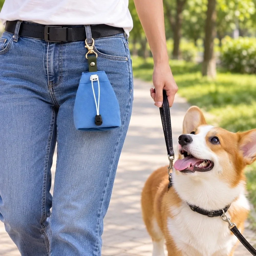 Waterproof PU Pet Training Treat Bag Drawstring Closure Large Capacity Dog Treat Pouch with Hook Leak-proof Food Dispenser Bag