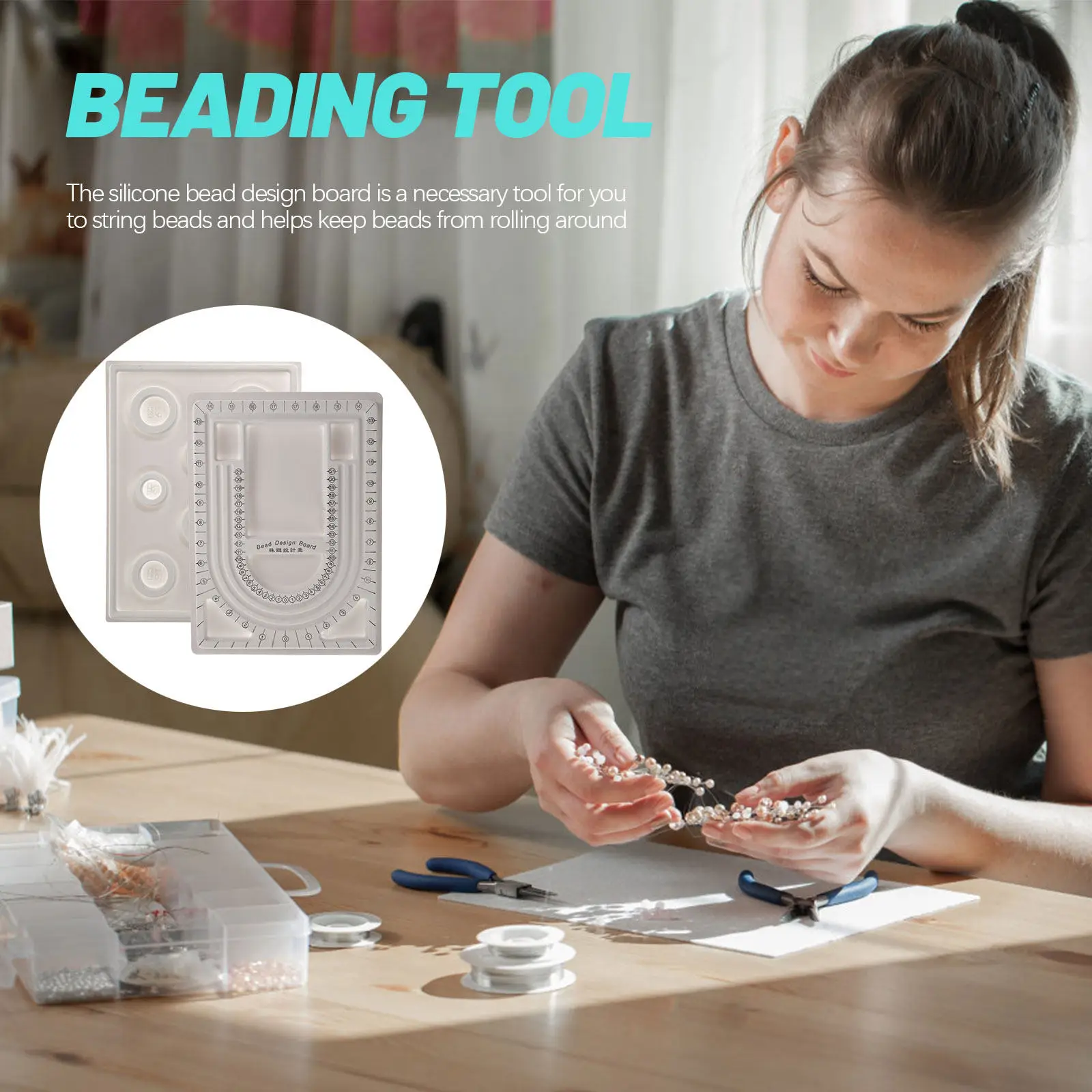 

2Pcs Jewelry Bead Design Boards Measurement Plate Tool Compact DIY Beading Tray for Necklace Bracelet Making Design Board