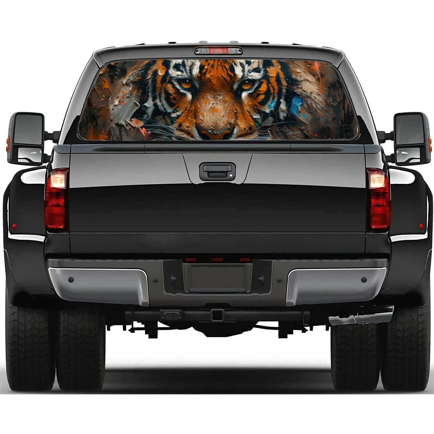 Tiger Faceroaring Art Car Rear Window Decal Fit Pickup,Truck,Car Universal See Through Perforated Back Window Vinyl Sticker