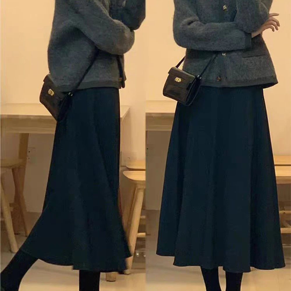 

2024 New Women's Clothing Woolen Cloth Autumn Winter Show Off Weight Skirt Medium Long Styles Pleated Skirt