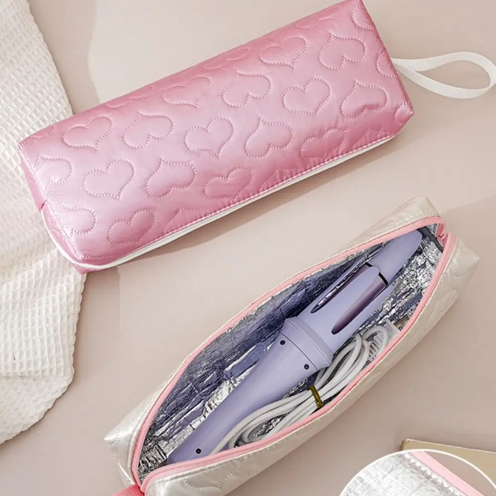 PU Leather Hair Dryer Storage Bag Large Capacity Heart-shaped Curler Storage Bag Portable Dustproof Hair Dryer Carrying Case