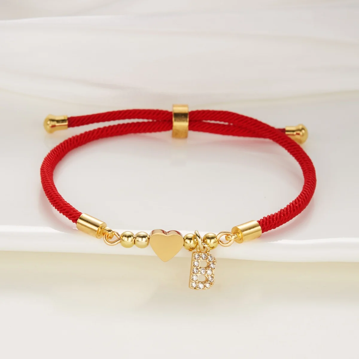 Stainless Steel Gold Color A-Z Initial Letters Heart Bracelets For Women Men Lucky Red Rope Chain Alphabet Bangle Family Jewelry