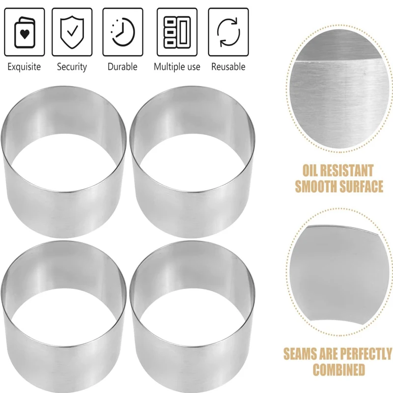 2/3/4Pcs Stainless Steel Round Cake Ring Mold Set Cake Decoration Tools Cupcake Mousse Pastry Baking Mould Tools Cooking Rings