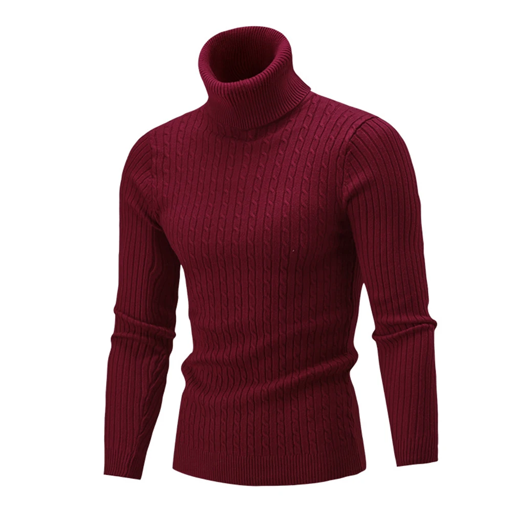 Men\'s Slim Turtleneck Sweater Autumn Winter Warm  Knitting Pullovers Long Sleeve Rollneck Knitwear Men Slim Fit Tops A50