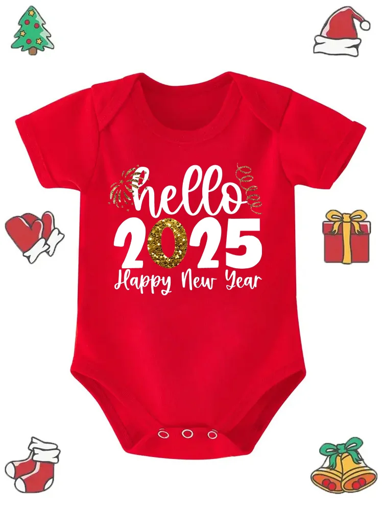 بدلة جسم طفل رضيع سنة جديدة سعيدة ، رومبير للبنات والأولاد ، ملابس حفلة العام الجديد ، هدية طفل رضيع ، جمبسوت بأكمام قصيرة #1