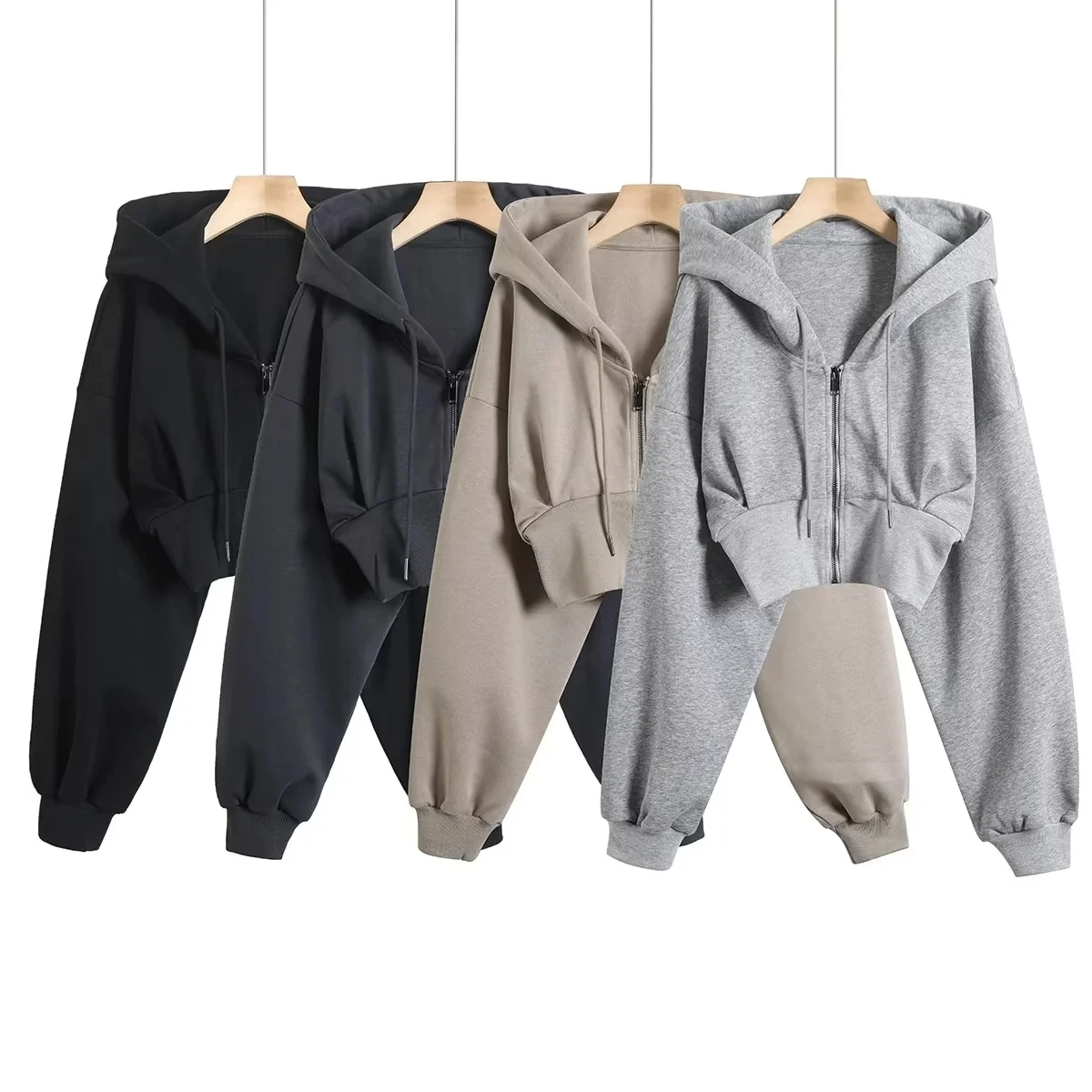 เสื้อฮู้ดสไตล์เรโทรสำหรับผู้หญิงจากสถาบันกีฬาอเมริกัน ทรงเข้ารูป รัดเอว มีซิป แขนยาว แฟชั่นทันสมัย