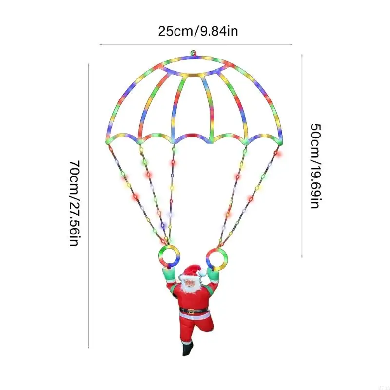 M7DA Santa Parachute Decoration Light Outdoor Christmas String String ไฟตกแต่งสำหรับหน้าต่างหลังคาบันไดปาร์ตี้วันหยุดปาร์ตี้
