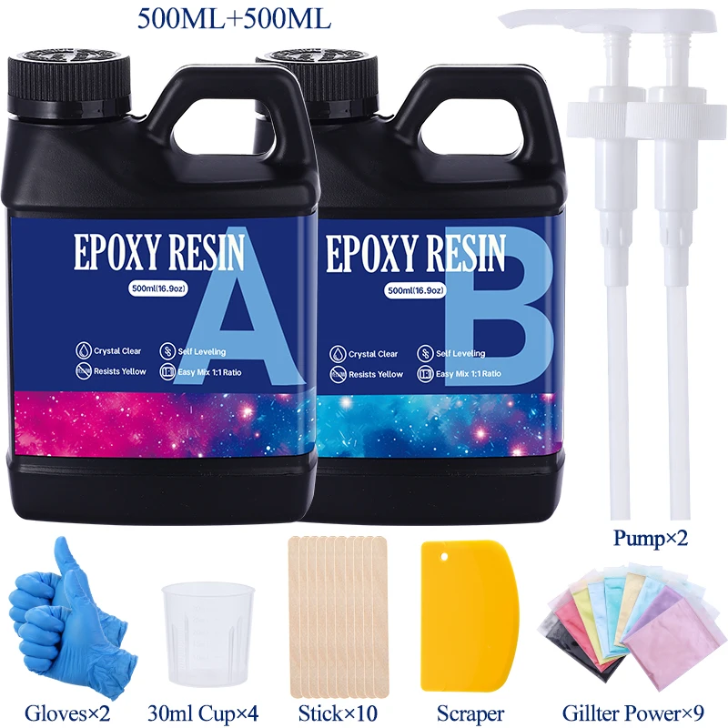 Fast Curing 1:1 Crystal Clear Epoxy Resin Kit Heat Resistant Casting Coating Resin for Art DIY Craft Jewelry Wood Table Top
