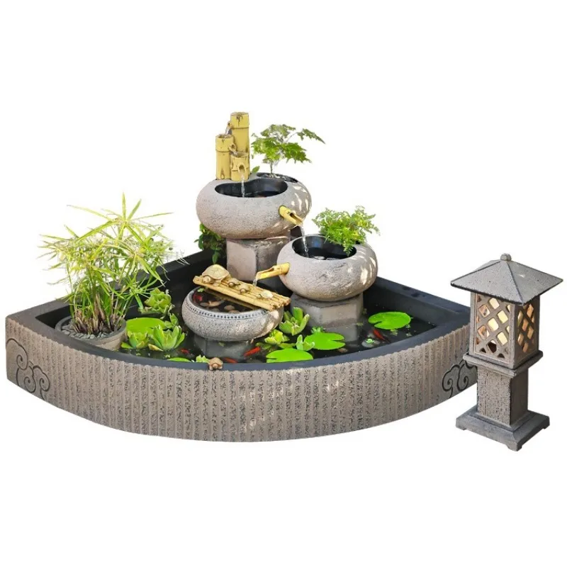 

Outdoor rockery, flowing water fountain, fish tank ornament, water feature, balcony, courtyard, garden layout, decorative