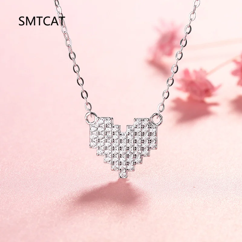 2CT Sparkling Moissanite Heart Necklace for Women S925 Silver Plated Platinum Simulated Diamonds Pendant Birthday Gift