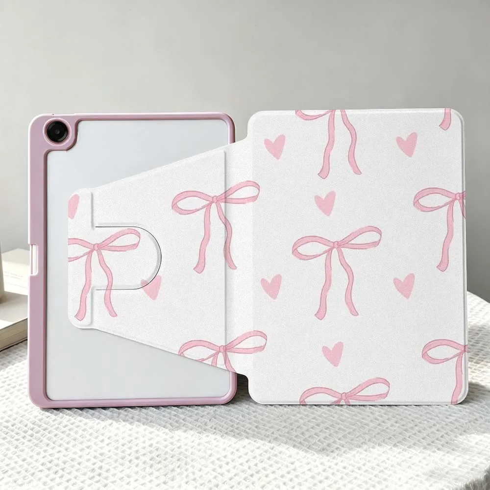 Simple Bow Heart Soft For Samsung Galaxy Tab S11 S10 S9 S8 A11 FE Plus Ultra 360° Rotation Stylus Storage Tablet Case