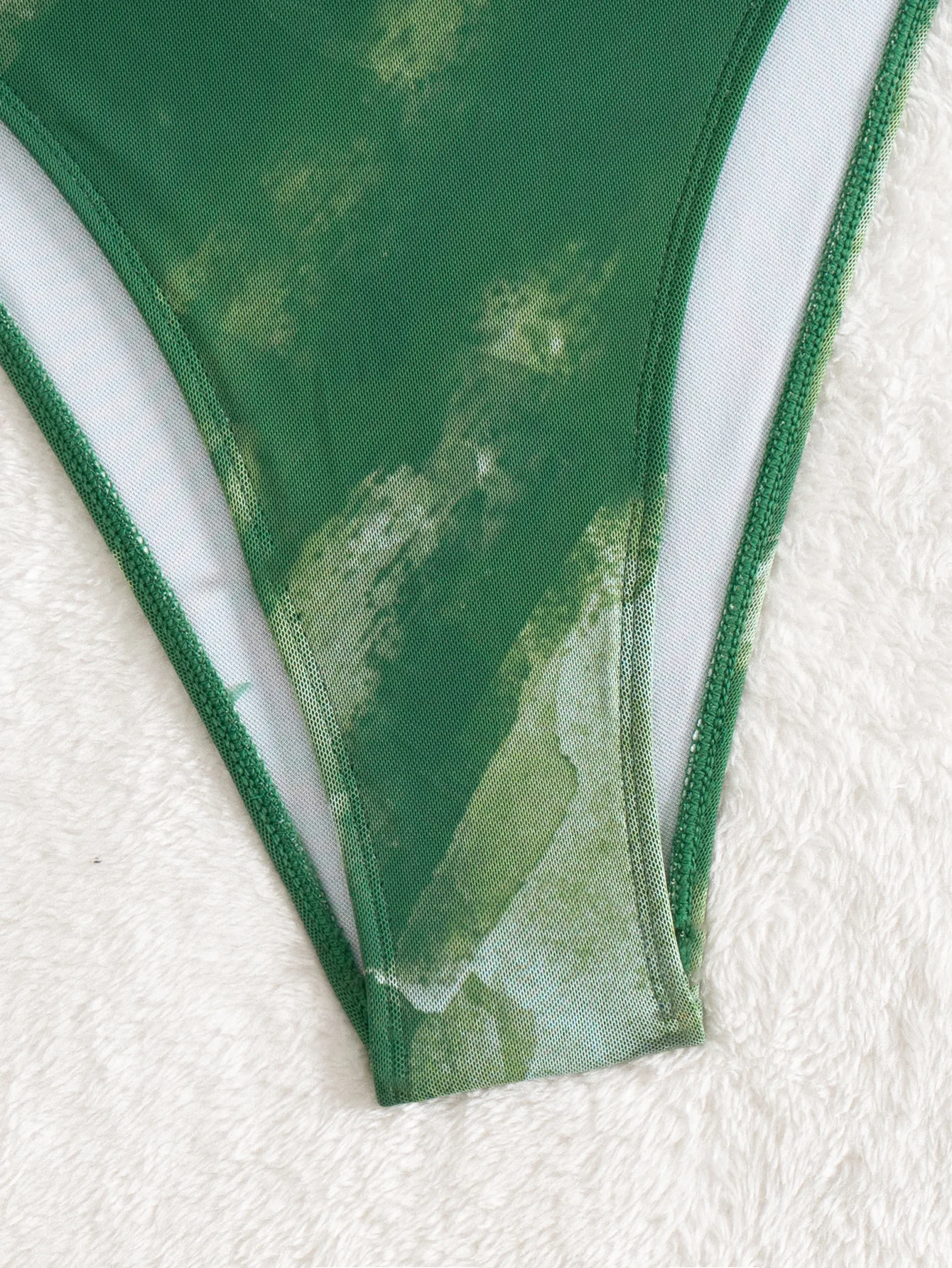 Seksowne zielone bikini z siateczki, jednoczęściowe stroje kąpielowe z nadrukiem tie-dye, body, stringi, metalowy pierścień, odzież plażowa, biquini, zestaw bikini, tankini