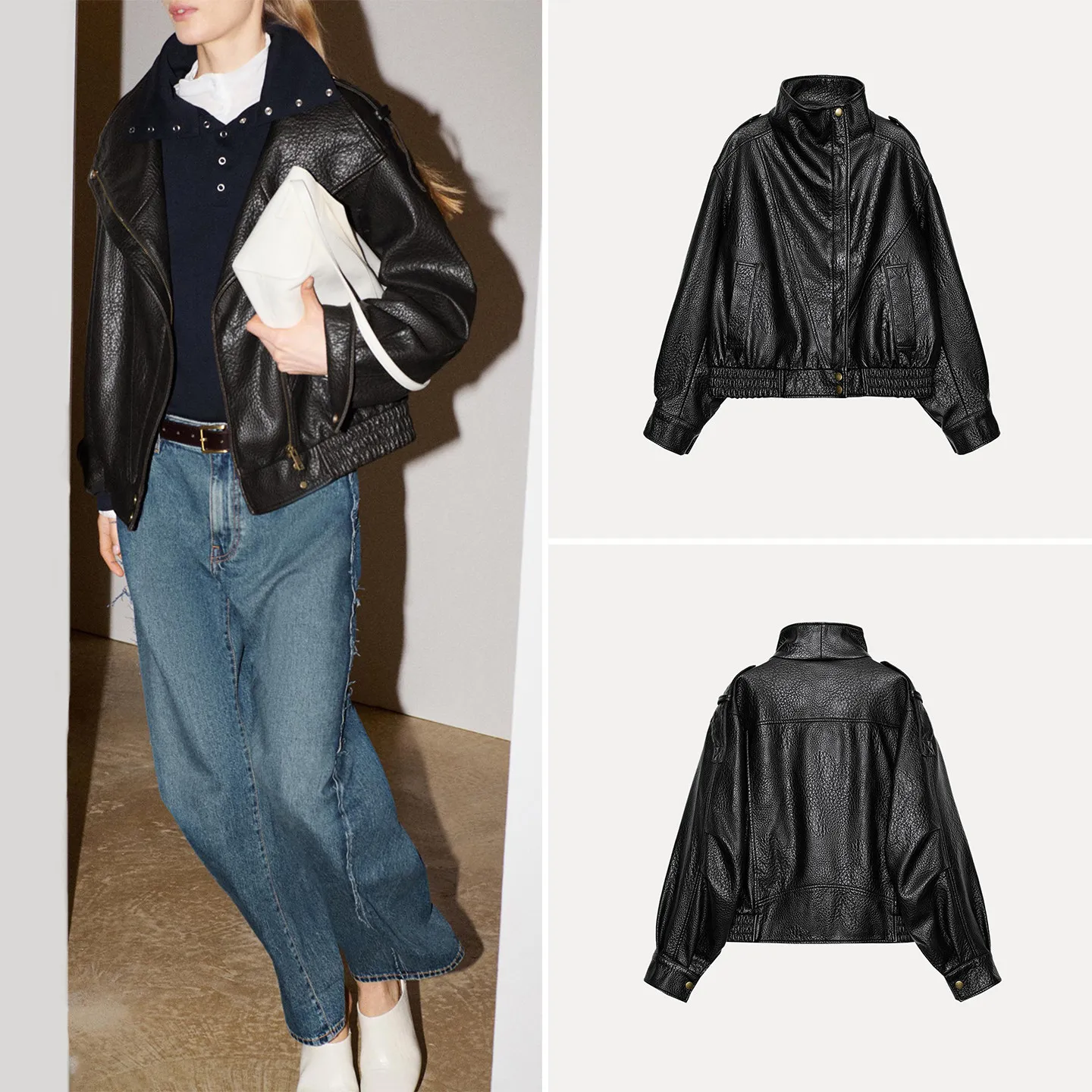 Women's Pilot Jacket Coat Long Sleeve Stand Collar Autumn Wear 2026 New Style ZADATA Standard Fit Short Outerwear