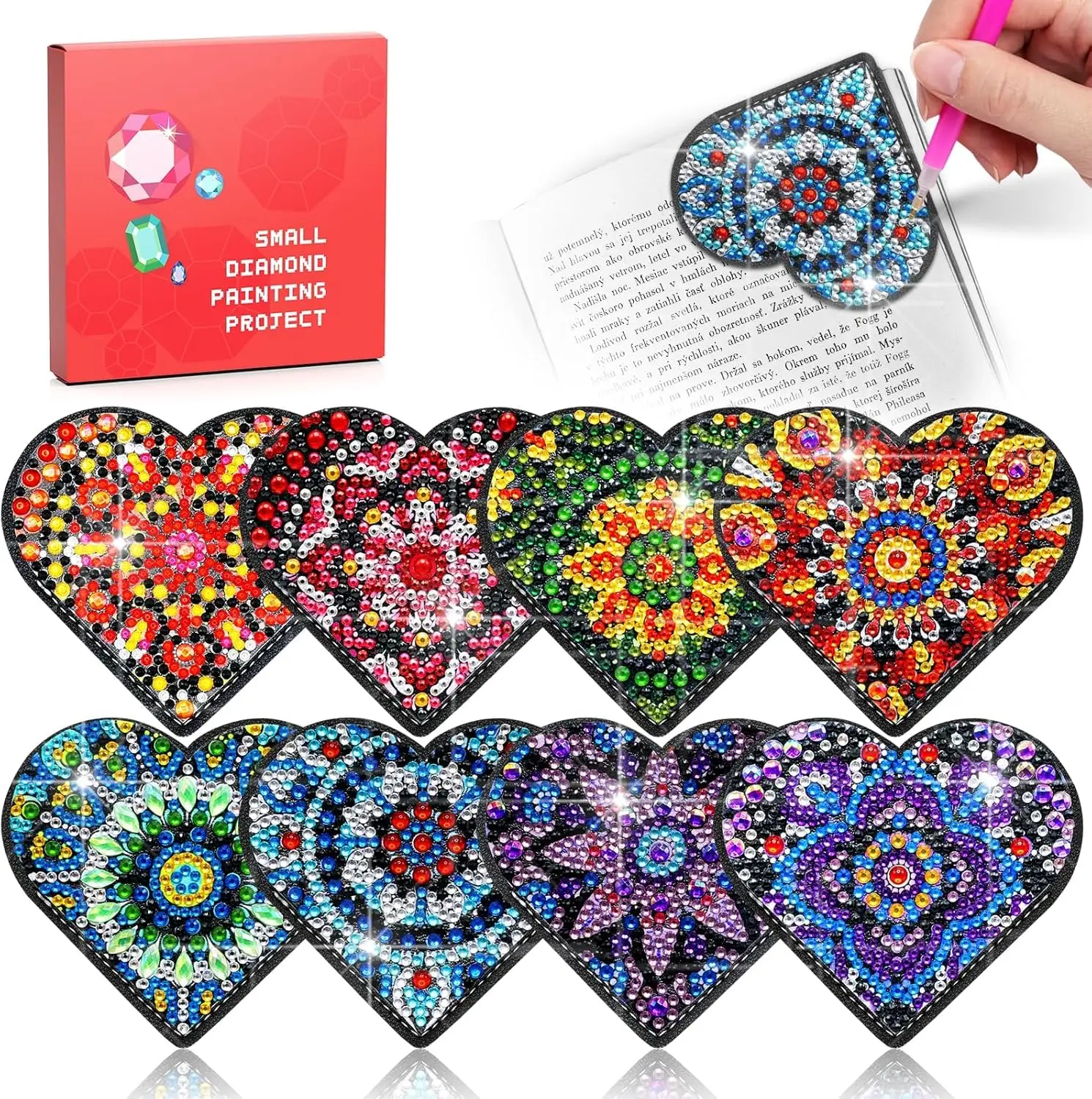 

Diamond Painting Bookmark Kit for Adults - Leather Craft with Rhinestones, DIY Gift for Women (Black Heart)