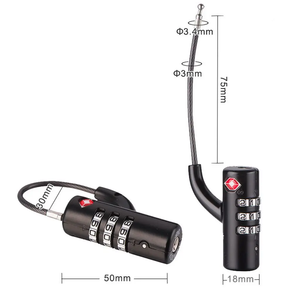 TSA Customs Lock Overseas Customs Clearance Trolley Luggage Suitcase Backpack Password Lock Padlock with Steel Cable