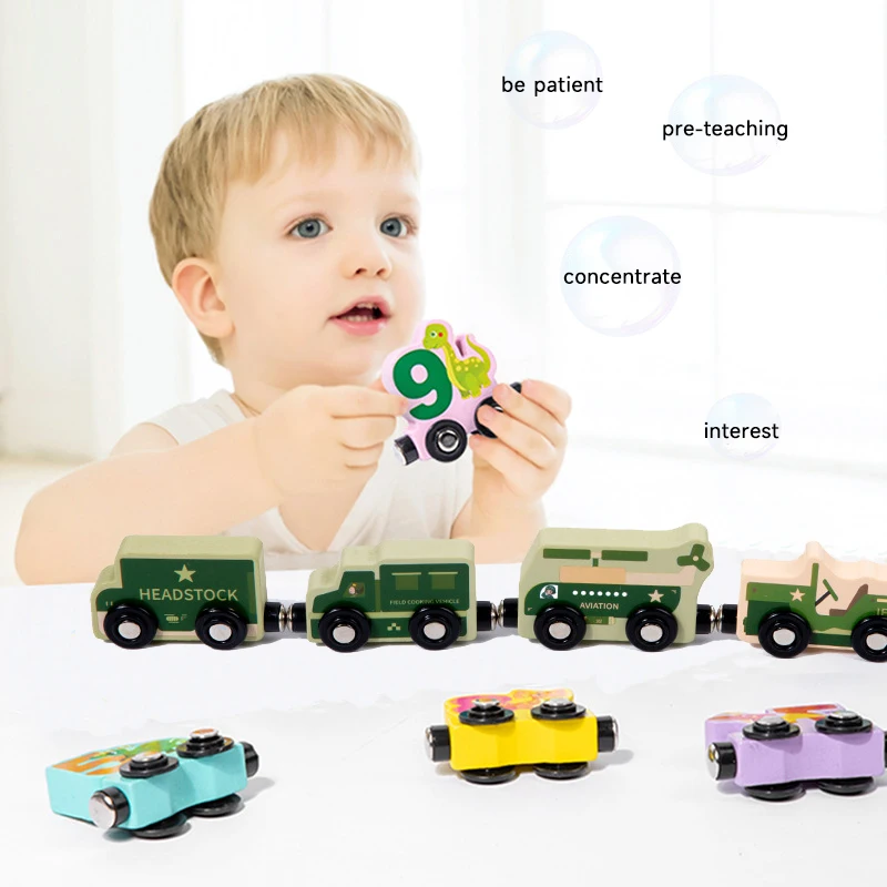 Ensemble de jouets de train magnétique en bois Montessori, puzzle de document de nition, jeu d'apprentissage des chiffres, cadeaux de jouets