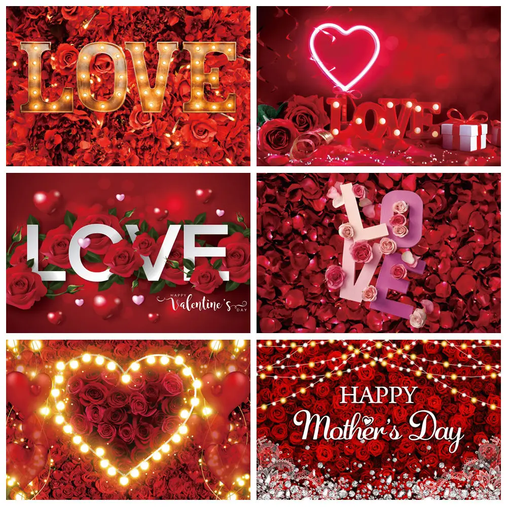 

Valentine's Day Photography Backdrops February 14 Flower Rose Floral Red Love Heart Wedding Party Background Decor Photo Studio