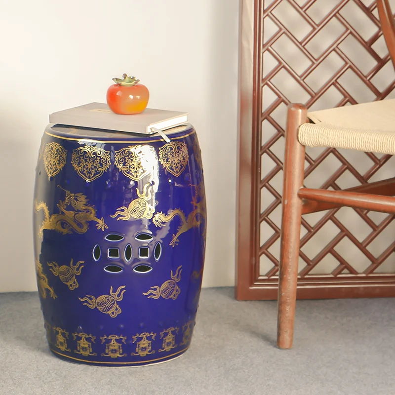 Jingdezhen Ceramic Stool Blue And BLACK Porcelain Stool Balcony Bathroom Stool home decoration Patio Stool