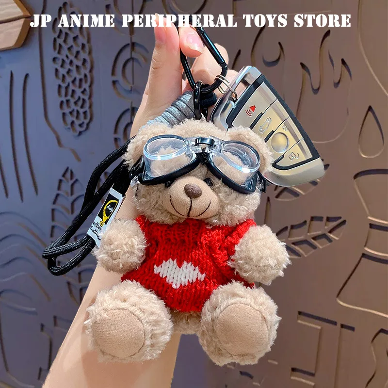 Pendentif ours en peluche créatif et tendance, dessin animé mignon moto cavalier ours porte-clés sac à dos décoration cadeau d'anniversaire pour enfants