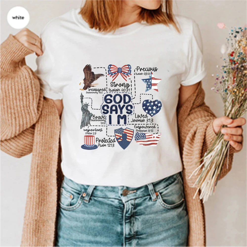 Coquette God Says I Am 4th of July T Shirt Christian T-Shirts America Tshirts Blessed Shirt Independence Day Shirt Unisex Top