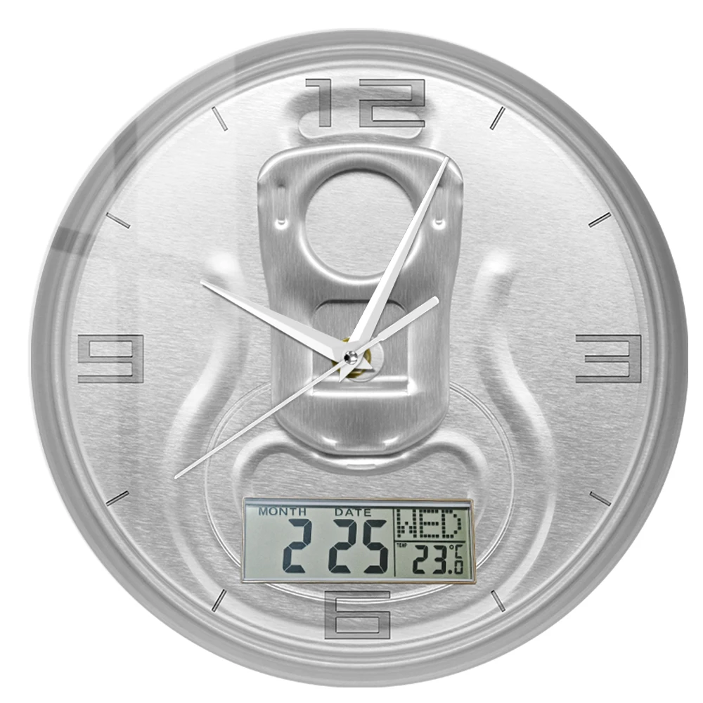 Top View Beer Can Wall Clock with Day Week Temperature Display Brewery Home Decor Craft Beer 5 o'Clock Wall Watch Blower Gift