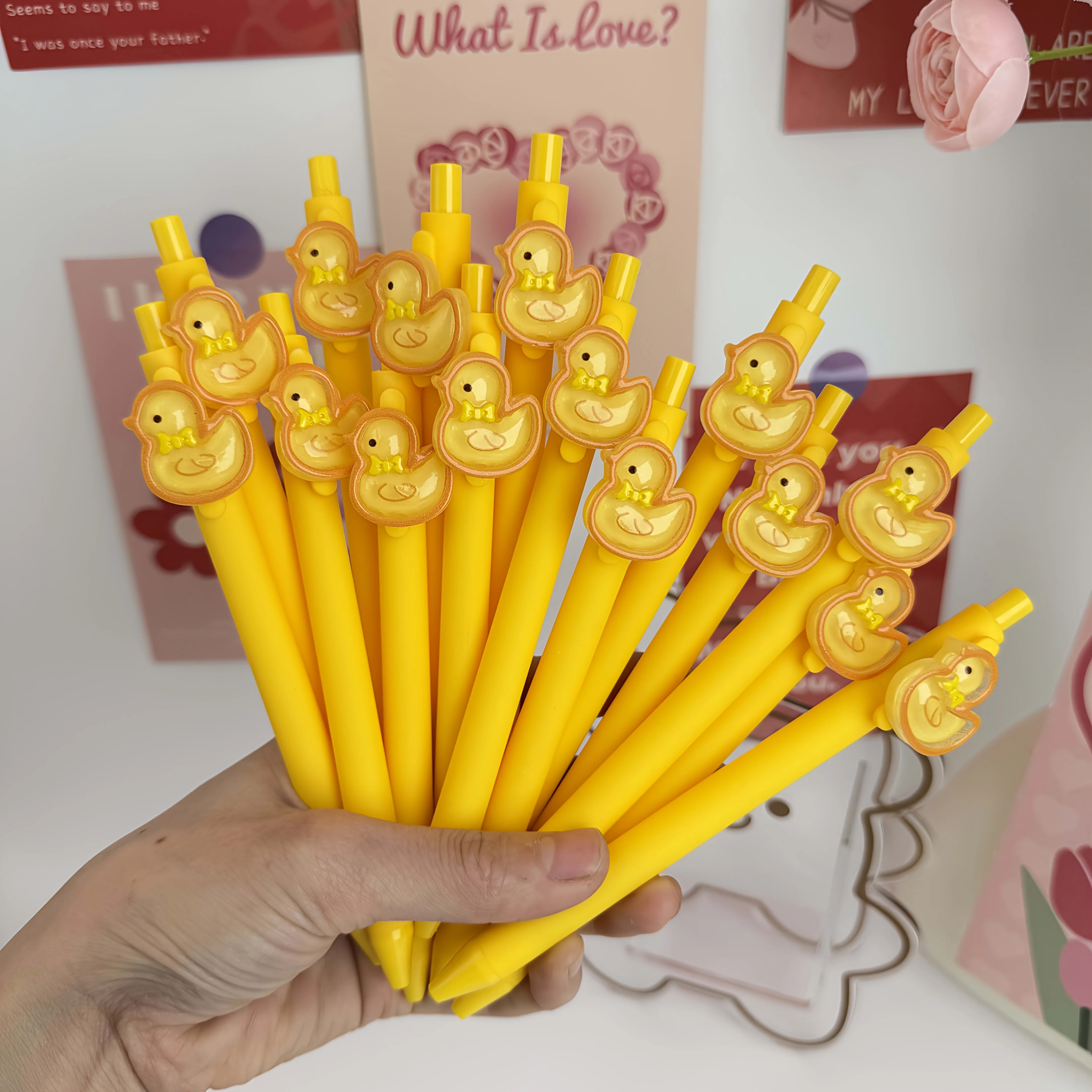 10Pcs Back to School Yellow Duck Gel Pens, Cute Retractable Click Pens Black Ink for Office School Supplies