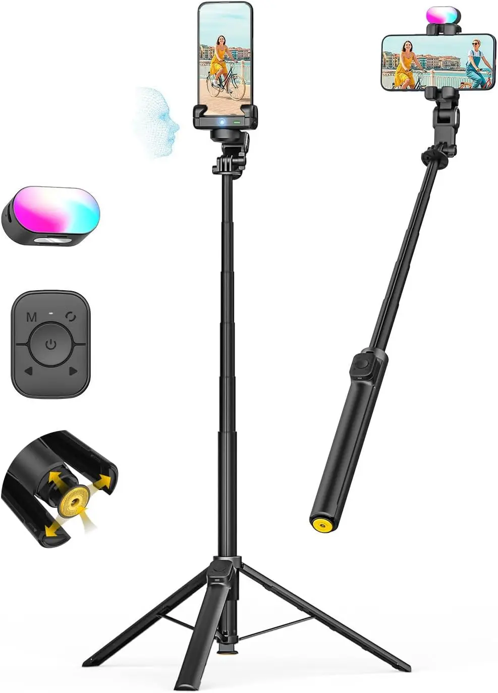 Auto-Open 4-in-1 Smartphone Gimbal with Magnetic Remote, AI Face Tracking, RGB Light & Tripod