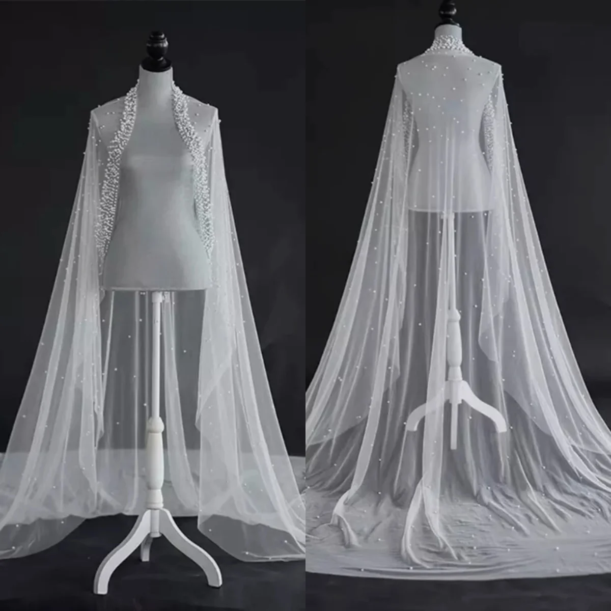 

Exquisite Wedding Veil Pearls One Layer Long Cathedral Length Veils Bead Edge For Bride Voile Custom Made Accessories