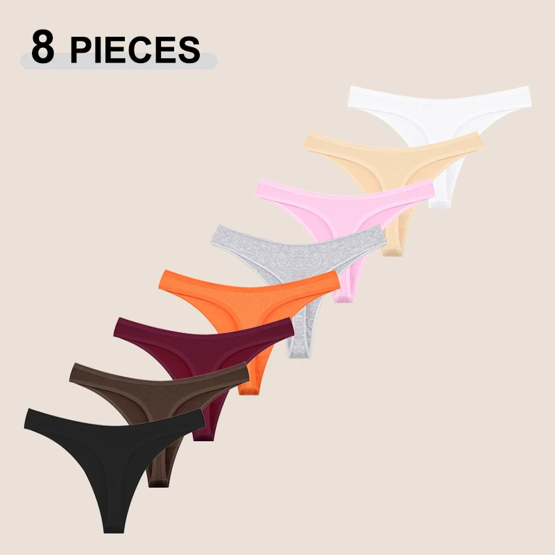 8PCS Frauen Baumwolle Thongs Sexy V Taille G-String Höschen Nahtlose Weiche Unterwäsche für Frauen Einfarbig Mädchen Dessous dessous