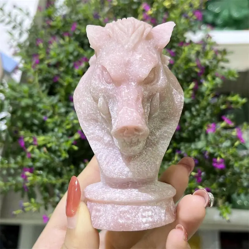 

Natural Pink Opal Boar Room Decoration Healing Crystal Animal Figurine Reiki Carved Stones Gift 1PCS