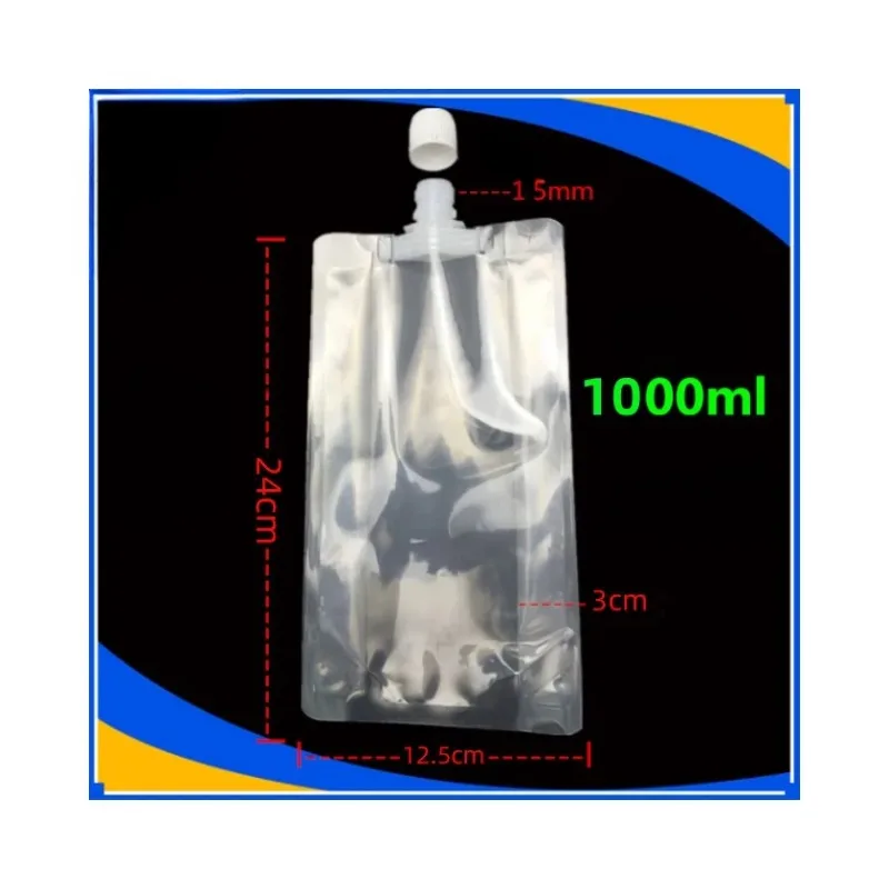 

50pcs /1000ml Transparent Clear Beverage Liquid Water Juice Drink Packaging Stand Up Reusable