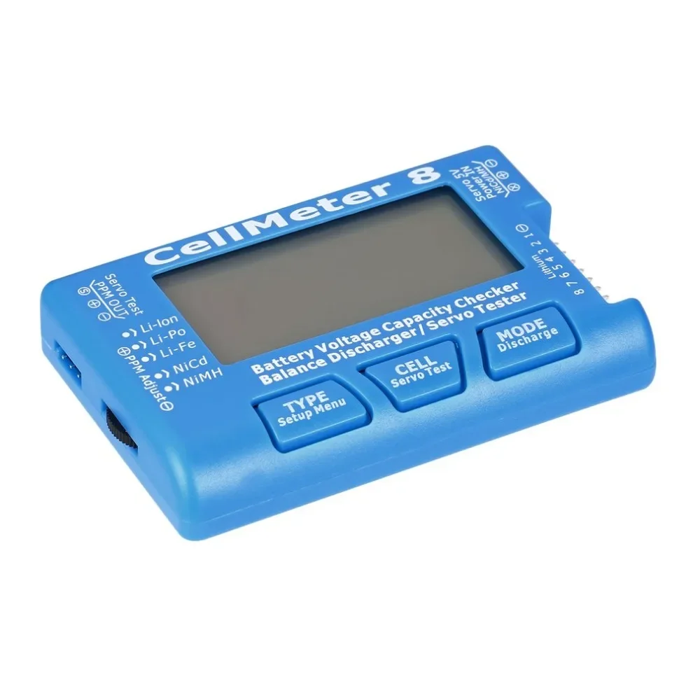 RC Digital CellMeter 8 Servo Tester 2S-8S con retroiluminación LCD, comprobador de capacidad de voltaje de batería, descargador de equilibrio