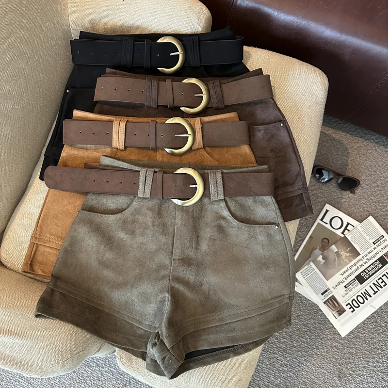 Simple Solid 2026 Autumn Winter Korean Version Versatile A-word Wide-leg Shorts Women's High Waist Casual Fashion Short Pants