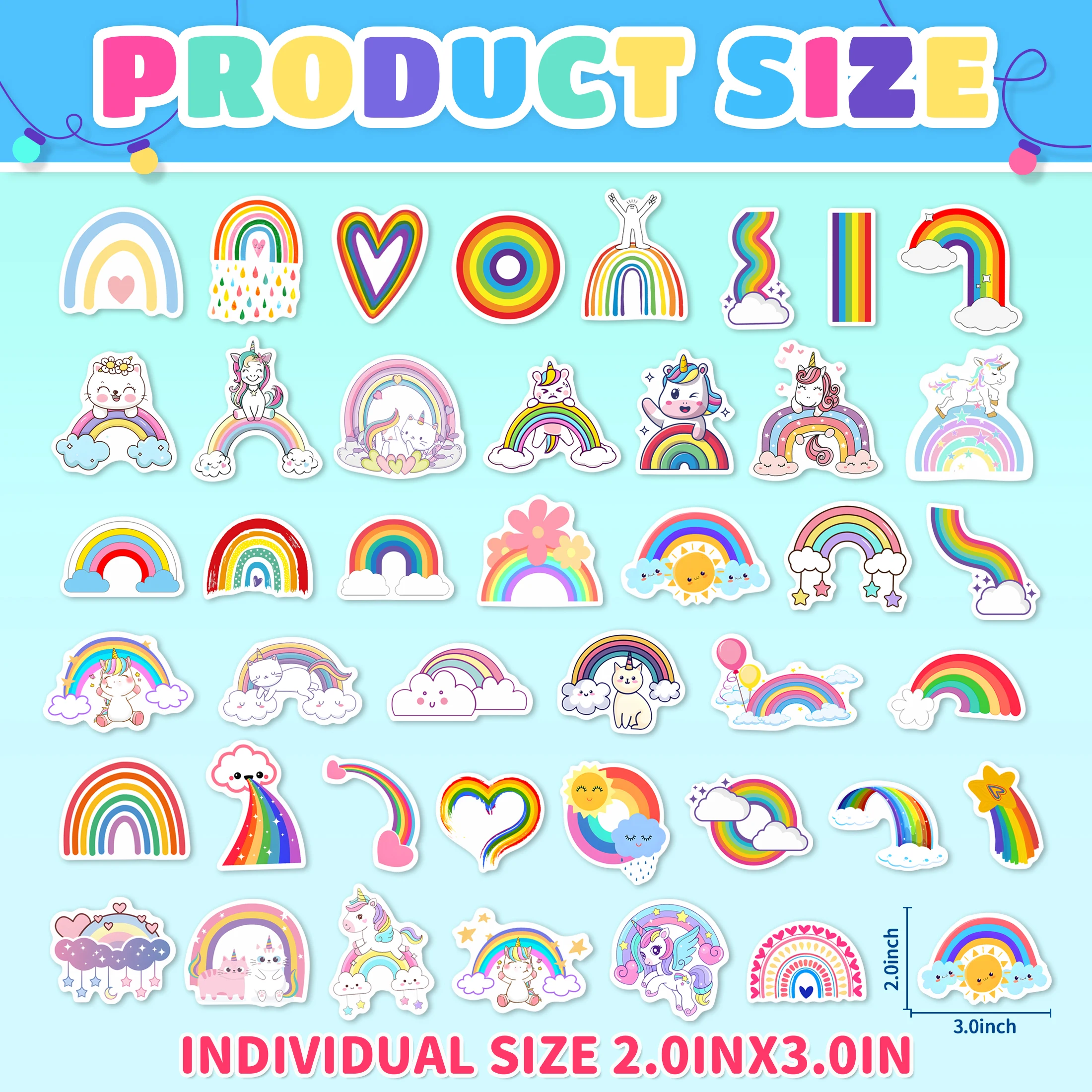 51 Pcs Cute Unicorn Rainbow Stickers for Kids Glow in The Dark, Waterproof Sticker for Water Bottle, Vinyl Laptop Decals