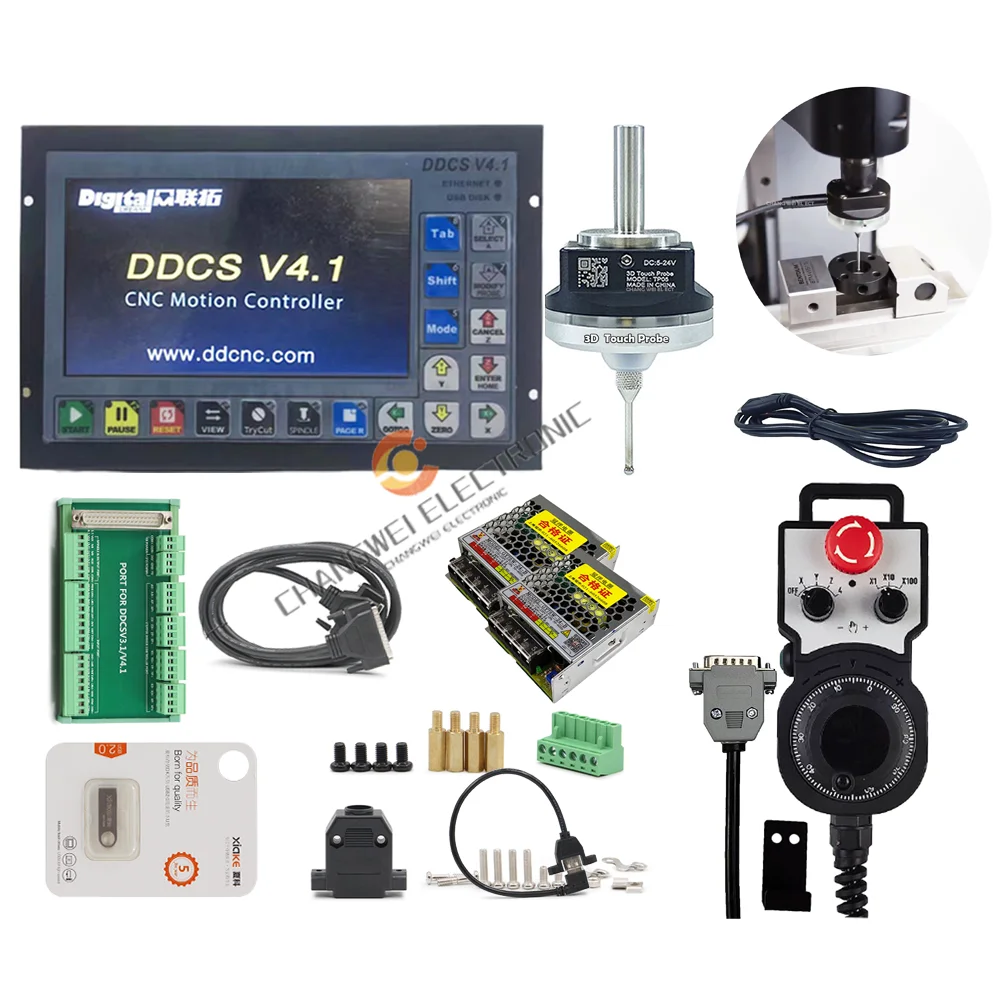 

DDCSV3.1Upgrade DDCSV4.1 3/4 Axis CNC Offline Controller Kit Anti-roll 3D Touch Probe Edge Finder+MPG+75W24VDC