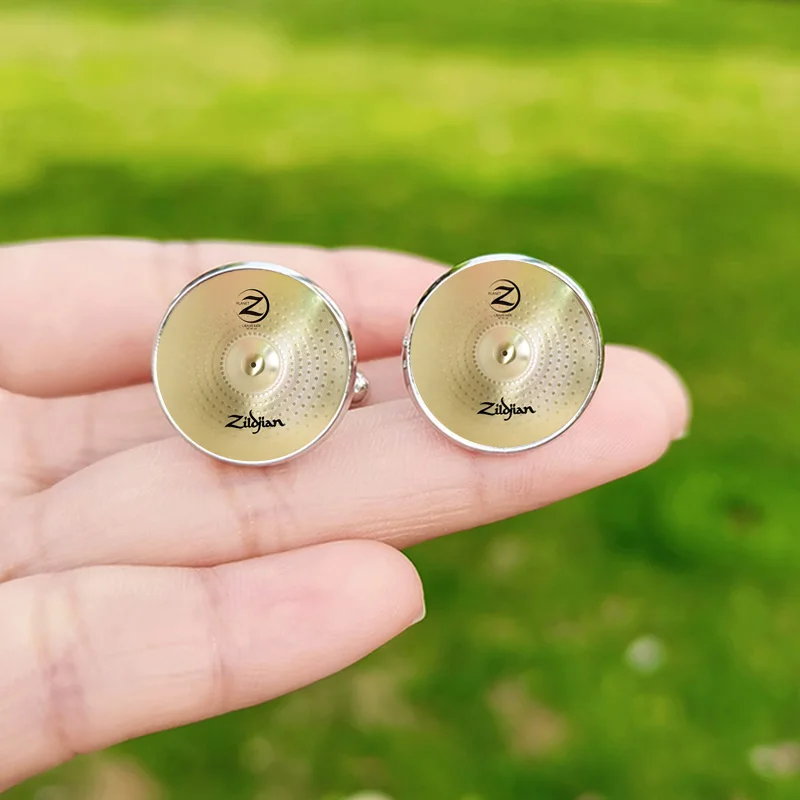 Fashion Drummer Cymbals Cufflinks for Mens High Quality DJ Cymbal Photo Drum Glass Dome Cuff Links Buttons Party Wedding Jewelry