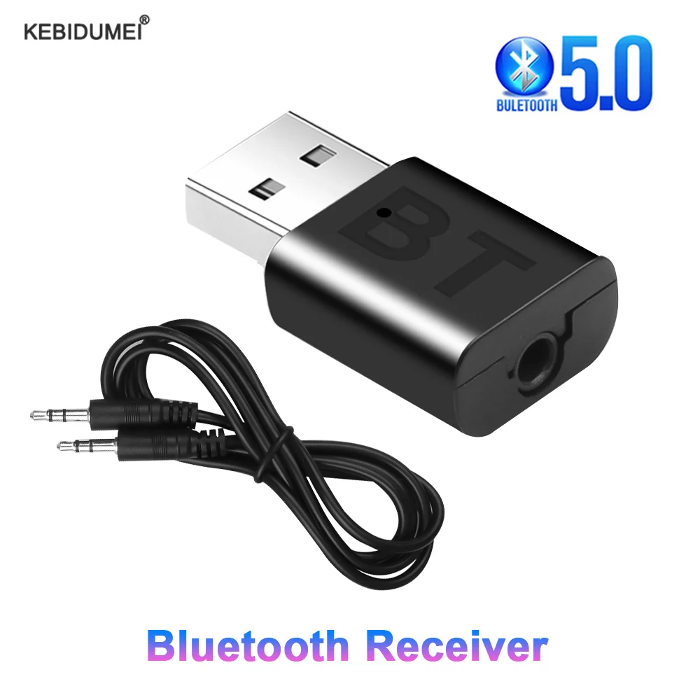 USB 블루투스 5.0 리시버 무선 블루투스 어댑터, 3.5mm AUX 잭, PC 자동차 음악 AUX 스테레오 오디오 어댑터, TV 헤드폰용 