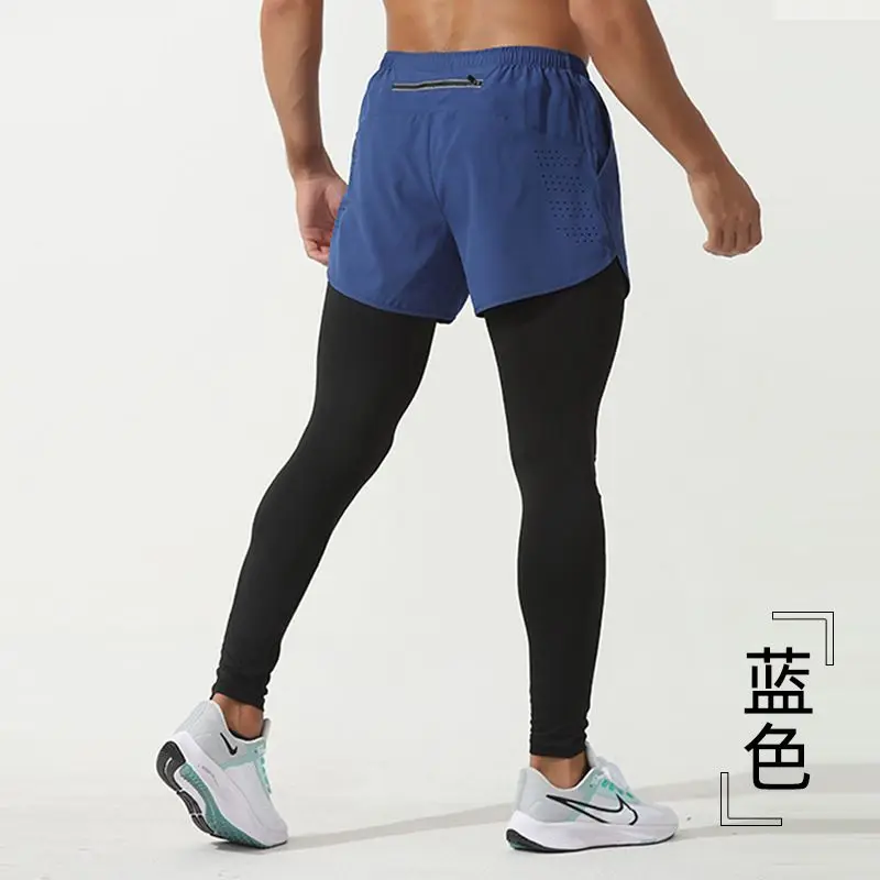 Calção casual de corrida masculina, fina, de secagem rápida, esportiva, fitness, leggings de maratona, moletom, ao ar livre, sexo, outono, 2 em 1