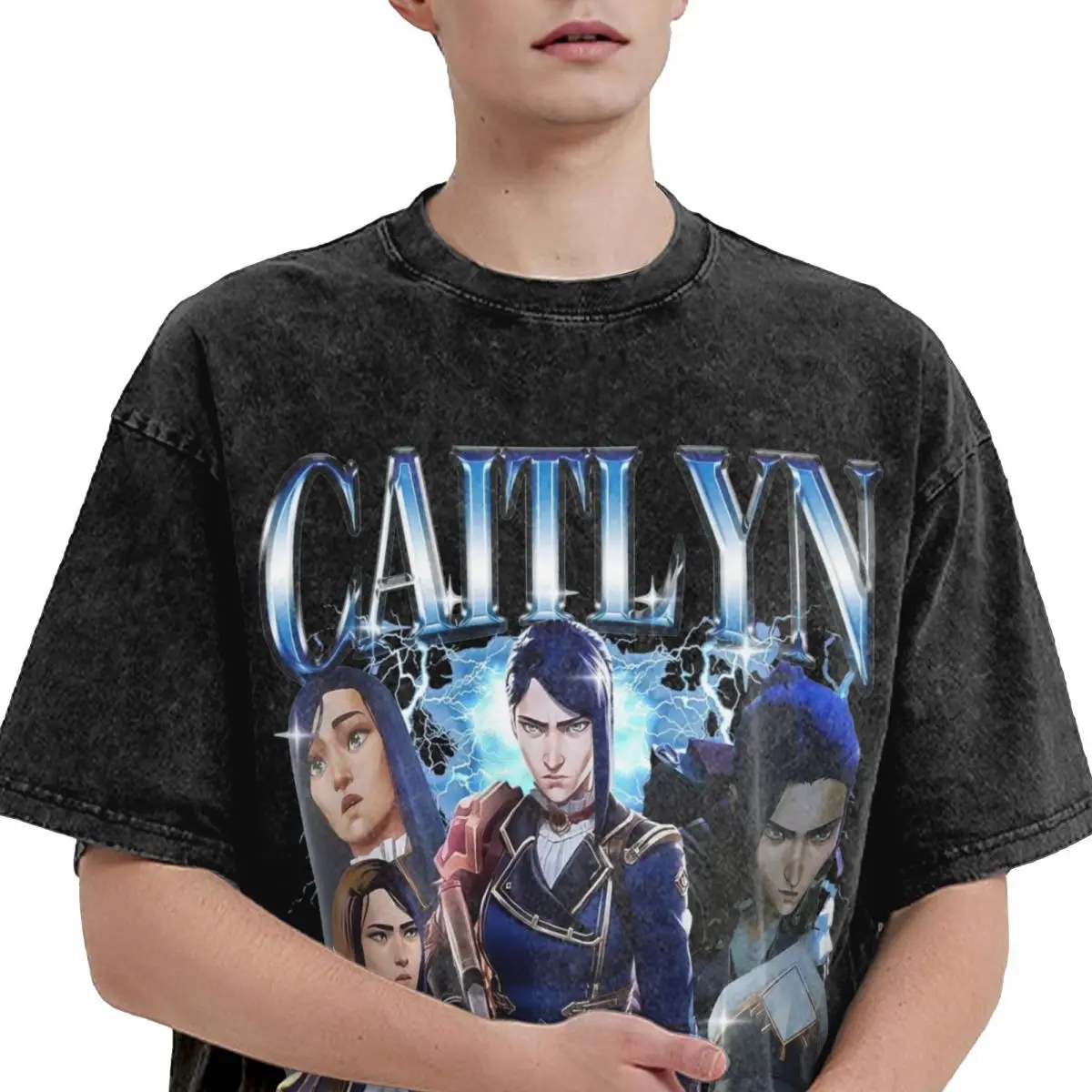 Men Caitlyn Arcane T Shirts Tops Beach Y2K Retro Short Sleeve T-Shirt O Neck Leisure Casual Tshirt Cheap