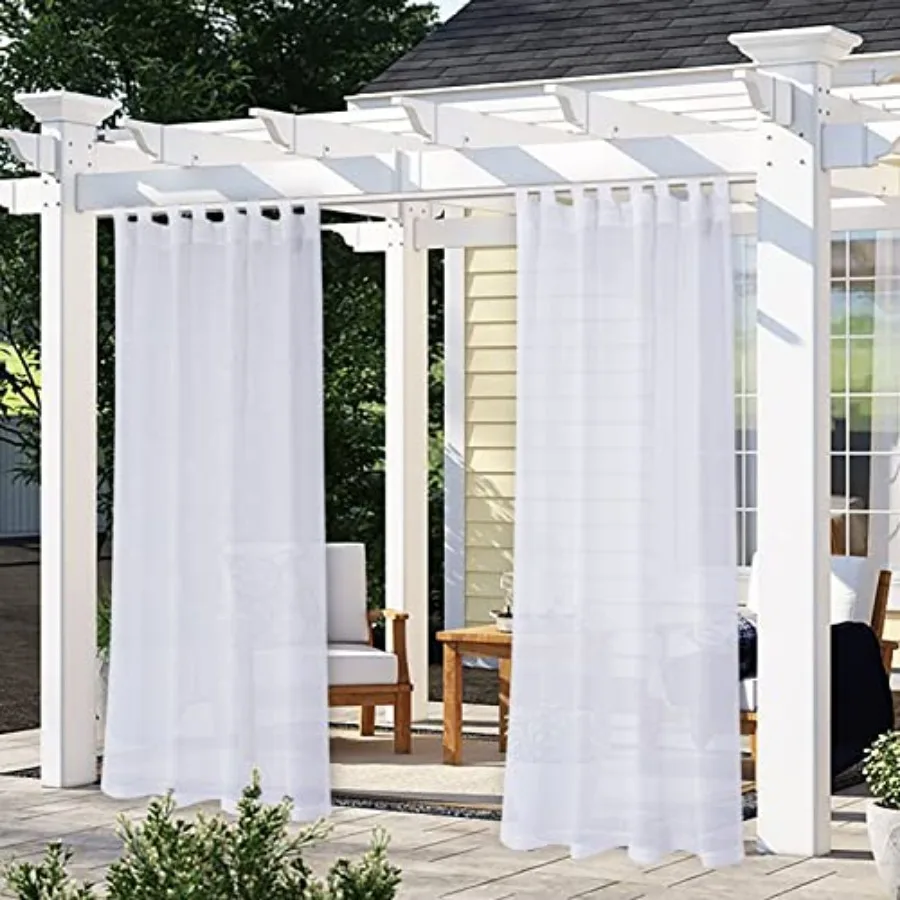 

Burlap Look Outdoor Curtain for Patio - 2 Panels Waterproof Tab Top Sheer Curtains for Pergola, Porch, Cabana and Gazebo Indoor