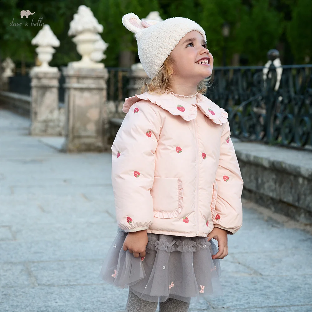 Dave Bella Girls Down Jacket Autumn Winter Baby Velvet Hoodie Children Thicken Overcoat Gentle Windproof Kids Clothing DB4253625