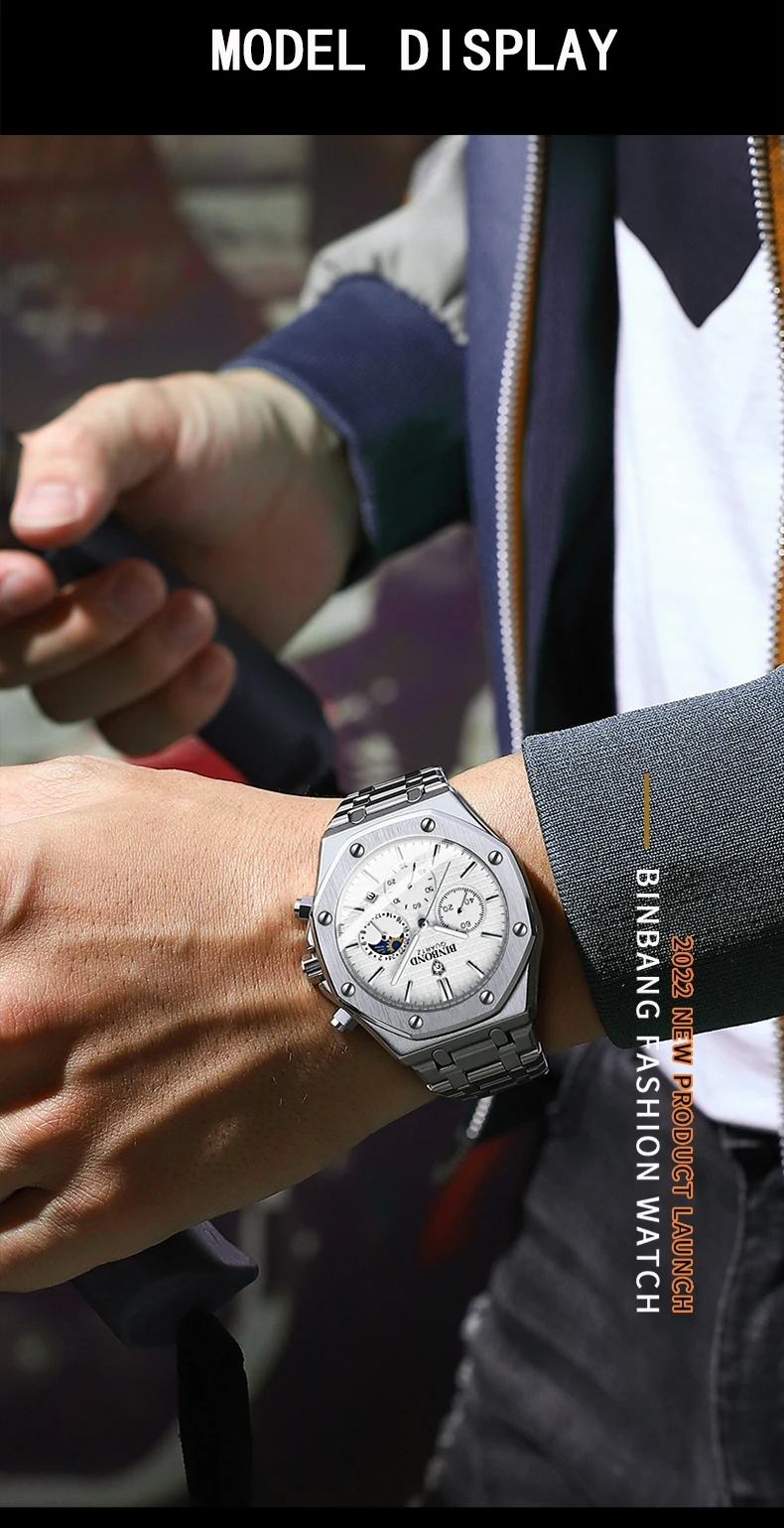 BINBOND Qualität Männer Uhr Luxus Hohe Mann Quarz Armbanduhr Wasserdicht Leucht Datum Edelstahl herren Uhren Casual Uhr – Detail 13