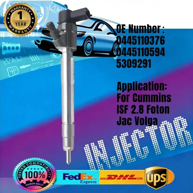 

0445110376 0445110594 5309291 Common Rail Fuel Injector for Cummins ISF 2.8 Foton Jac Volga