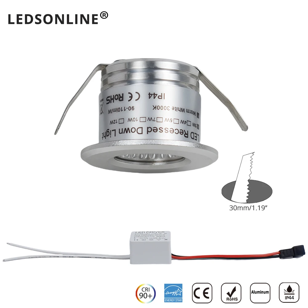 

3W Mini LED Spotlight Downlight Silver Aluminum Shell Lamp Cut 30mm Cold Warm Natural White CRI Ra90 with LED Driver 110V 220V