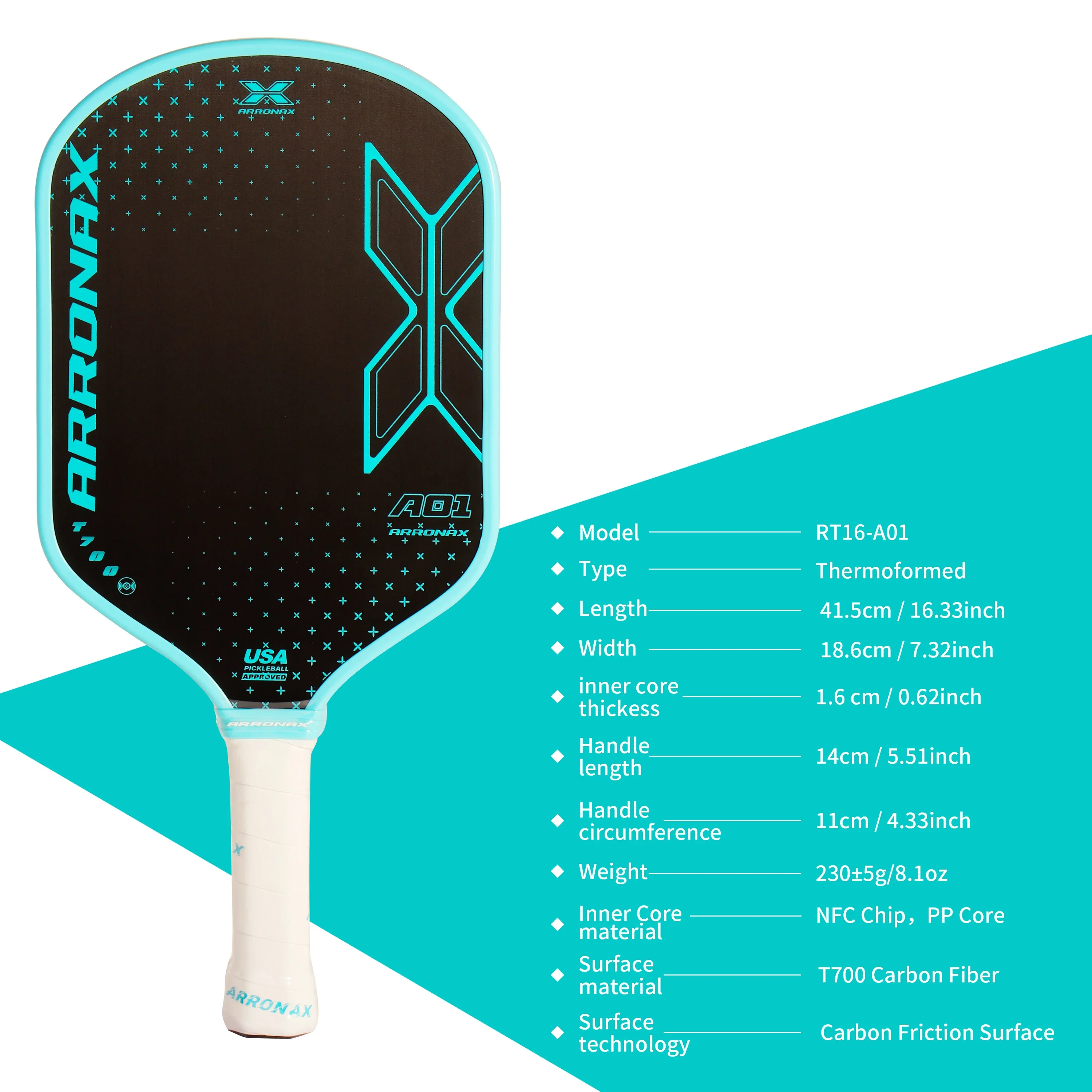 Arronax Pickleball Paddle Carbon Friction Surface For Spin USAPA Compliant Pro Pickleball Racket T700 Raw Carbon Fiber Paddle