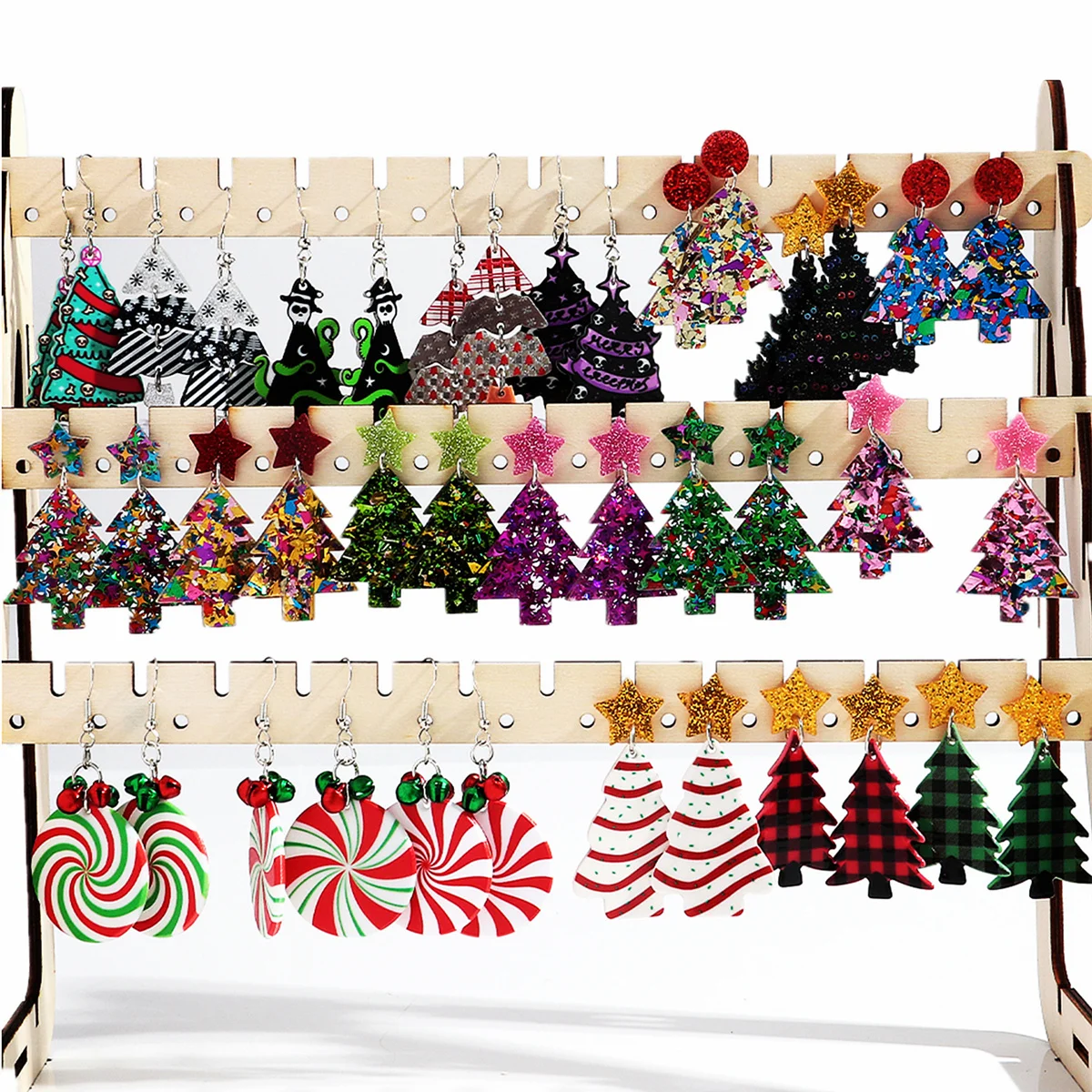 Cute Glitter Acrylic Christmas Trees Drop Earrings for Women Colorful Christmas Ball Earring Party Jewelry Gifts