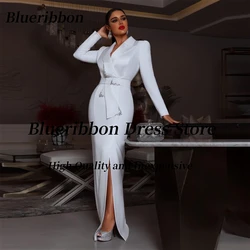 Blueribbon 2024 Modern Lapel V Neck Evening Dresses Beaded Side Slit Sexy Prom Dress Long Sleeves Formal Party Bride Wear Gowns