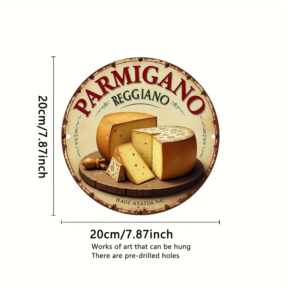 2D Flat - Parmesan Cheese 2D Flat Vintage Metal Wall Sign - Retro Tin Decoration in 8.0X8.0 inch with Pre-Drilled Holes, Rusti